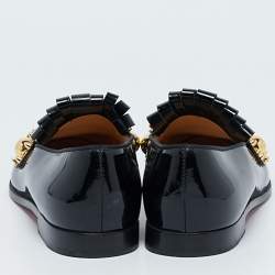 Christian Louboutin Black Patent Leather Octavian Bolla Fringe Loafers Size 40