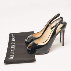 Christian Louboutin Black Patent Leather Private Number Slingback Pumps Size 38.5