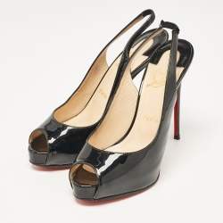 Christian Louboutin Black Patent Leather Private Number Slingback Pumps Size 38.5