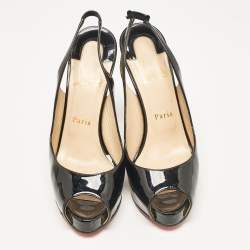 Christian Louboutin Black Patent Leather Private Number Slingback Pumps Size 38.5