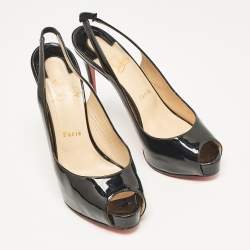 Christian Louboutin Black Patent Leather Private Number Slingback Pumps Size 38.5
