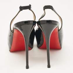 Christian Louboutin Black Patent Leather Private Number Slingback Pumps Size 38.5