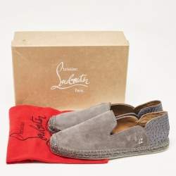 Pre Owned Christian Louboutin Grey Crocodile Leather and Suede Espadon Espadrille Loafers Size 40