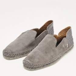 Pre Owned Christian Louboutin Grey Crocodile Leather and Suede Espadon Espadrille Loafers Size 40