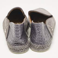 Pre Owned Christian Louboutin Grey Crocodile Leather and Suede Espadon Espadrille Loafers Size 40