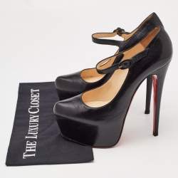 مملوكة مسبقًا Christian Louboutin Black Leather Lady Daf Mary Jane Pumps Size 39