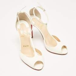 Christian Louboutin White Patent Leather Senora Peep Toe Pumps Size 37