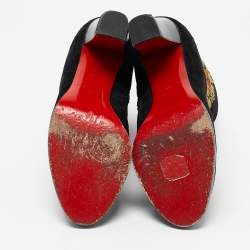 Christian Louboutin Black Suede Embroidered Patch Collegissima Ankle Boots Size 36.5