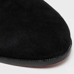 Christian Louboutin Black Suede Embroidered Patch Collegissima Ankle Boots Size 36.5