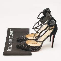 مملوكة مسبقًا صندل كريستيان لوبوتان سوزانا سبايكس ليو جلد أسود وجلد لامع مقاس 38.5