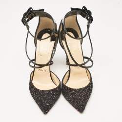 مملوكة مسبقًا صندل كريستيان لوبوتان سوزا نا سبايكس ليو جلد أسود وجلد لامع مقاس 38.5