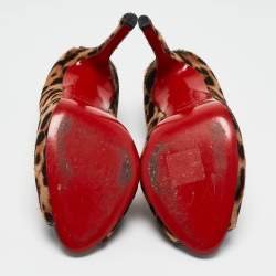 Pre Owned Christian Louboutin Beige/Brown Leopard Print Calf Hair Flo Pumps Size 37.5