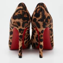 Pre Owned Christian Louboutin Beige/Brown Leopard Print Calf Hair Flo Pumps Size 37.5