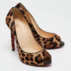Pre Owned Christian Louboutin Beige/Brown Leopard Print Calf Hair Flo Pumps Size 37.5