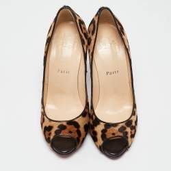Pre Owned Christian Louboutin Beige/Brown Leopard Print Calf Hair Flo Pumps Size 37.5