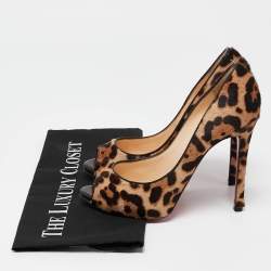 Pre Owned Christian Louboutin Beige/Brown Leopard Print Calf Hair Flo Pumps Size 37.5