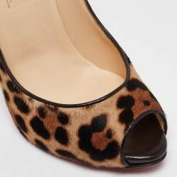 Pre Owned Christian Louboutin Beige/Brown Leopard Print Calf Hair Flo Pumps Size 37.5