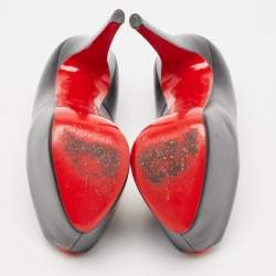 مملوكة مسبقًا حذاء كعب عالي كريستيان لوبوتان هاينيس مقدمة مفتوحة نعل سميك جلد أسود مقاس 37.5