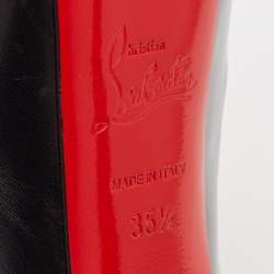 مملوكة مسبقًا حذاء كعب عالي كريستيان لوبوتان هاينيس مقدمة مفتوحة نعل سميك جلد أسود مقاس 37.5