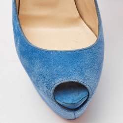 Pre Owned Christian Louboutin Blue Suede Highness Platform Pumps Size 35