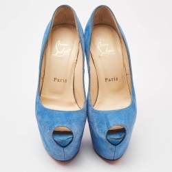 Pre Owned Christian Louboutin Blue Suede Highness Platform Pumps Size 35