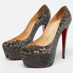 Christian Louboutin Metallic Lurex Fabric Leopard Print Daffodile Platform Pumps Size 40