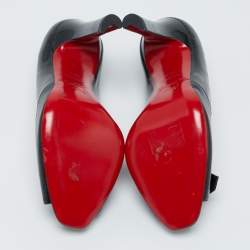 Pre Owned Christian Louboutin Black Patent Leather Buckle Detail Peep Toe Pumps Size 37.5