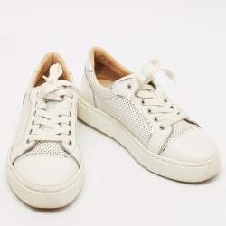 Christian Louboutin White Perforated Leather Vieirissima Sneakers Size 38.5