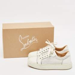 Christian Louboutin White Perforated Leather Vieirissima Sneakers Size 38.5