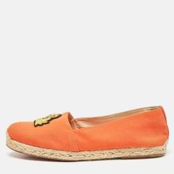 Christian Louboutin Orange Canvas Gala Espadrille Flats Size 40