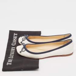 Pre Owned Christian Louboutin White/Blue Coated Raffia Ballet Flats Size 37