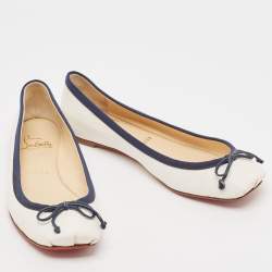 Pre Owned Christian Louboutin White/Blue Coated Raffia Ballet Flats Size 37