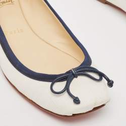 Pre Owned Christian Louboutin White/Blue Coated Raffia Ballet Flats Size 37