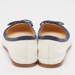 Pre Owned Christian Louboutin White/Blue Coated Raffia Ballet Flats Size 37