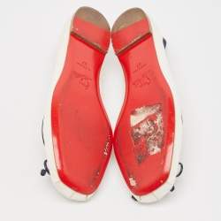 Pre Owned Christian Louboutin White/Blue Coated Raffia Ballet Flats Size 37