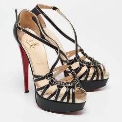 Christian Louboutin Black/Gold Leather 8 Mignons Sandals Size 38