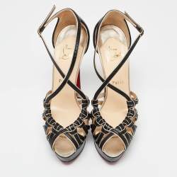 Christian Louboutin Black/Gold Leather 8 Mignons Sandals Size 38