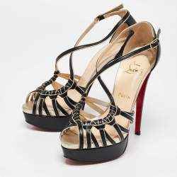 Christian Louboutin Black/Gold Leather 8 Mignons Sandals Size 38