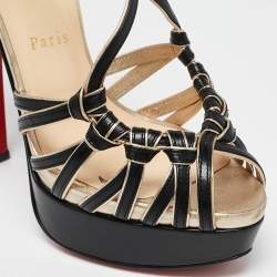 Christian Louboutin Black/Gold Leather 8 Mignons Sandals Size 38