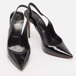 Pre Owned Christian Louboutin Black Patent Leather Hot Chick Pumps Size 38.5