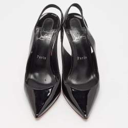 Pre Owned Christian Louboutin Black Patent Leather Hot Chick Pumps Size 38.5