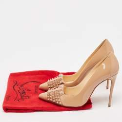 Pre Owned Christian Louboutin Beige Patent Leather Pyrami Pumps Size 37.5