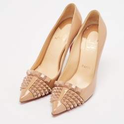 Pre Owned Christian Louboutin Beige Patent Leather Pyrami Pumps Size 37.5
