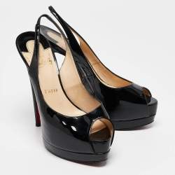 Christian Louboutin Black Patent Leather Private Number Slingback Pumps Size 38