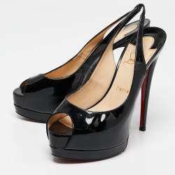 Christian Louboutin Black Patent Leather Private Number Slingback Pumps Size 38