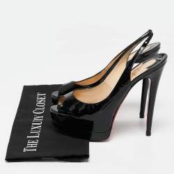 Christian Louboutin Black Patent Leather Private Number Slingback Pumps Size 38