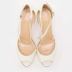 Pre Owned Christian Louboutin White Patent Leather Cross Blake Ankle Strap Sandals Size 38.5