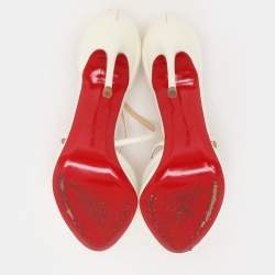 Pre Owned Christian Louboutin White Patent Leather Cross Blake Ankle Strap Sandals Size 38.5