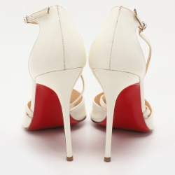 Pre Owned Christian Louboutin White Patent Leather Cross Blake Ankle Strap Sandals Size 38.5