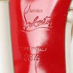 Pre Owned Christian Louboutin White Patent Leather Cross Blake Ankle Strap Sandals Size 38.5